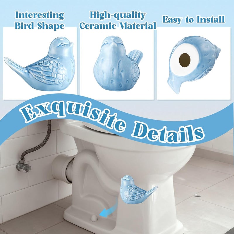 Ferrochef 4 Pcs Ceramic Bird Toilet Bolt Caps Funny Toilet Bolt Covers Decorative Cute Animal Gadget Toilets Floor Caps for Waterproof Toilets Bowl Screws Bathroom Decorative Easy Installation(Blue) - Image 3